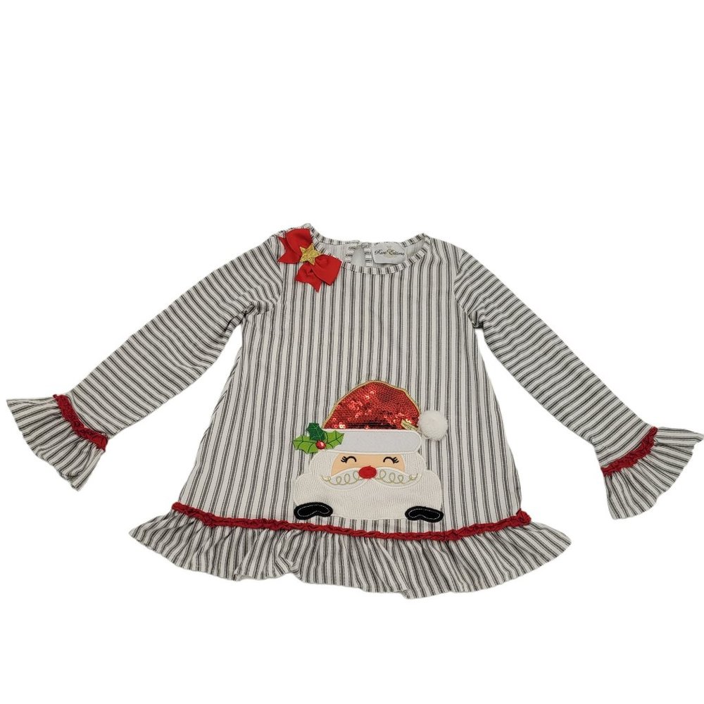 Rare Editions Girls Size 6X Gray Red Sequin Christmas Santa Top